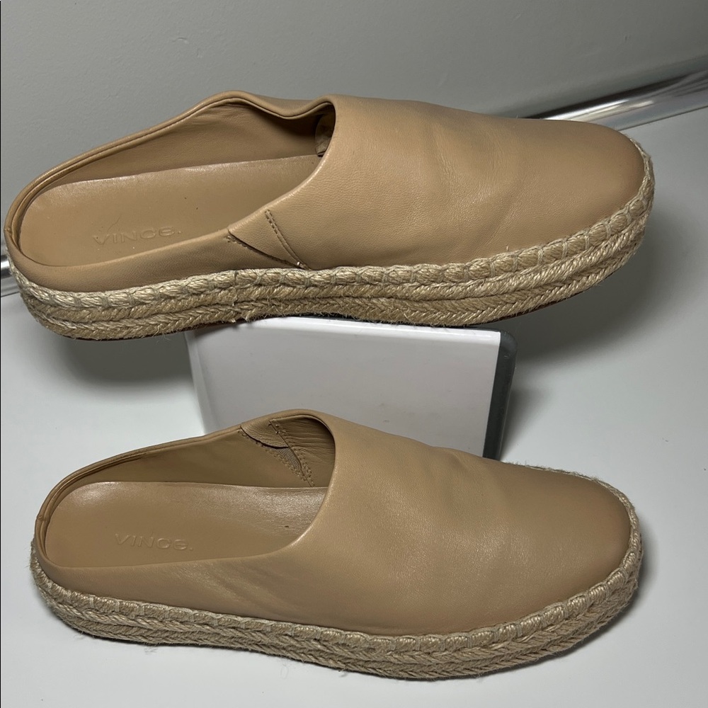 Vince Ulla Leather Slip-On Espadrille Mules Beige Women’s Size 8 - Picture 11 of 11
